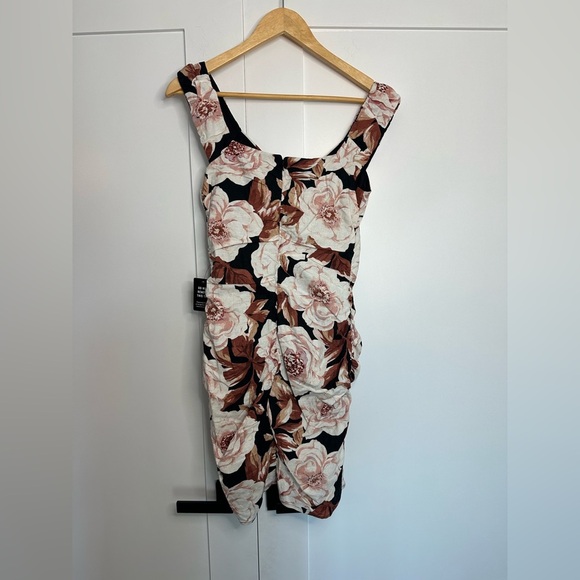 NWT Express Bodycon mini Dress small Black White Floral Linen Blend Scoop Neck - Picture 5 of 10